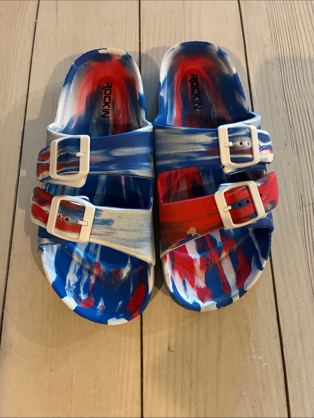 Rockin Kids Red, White & Blue Slide Sandals with Adjustable Straps